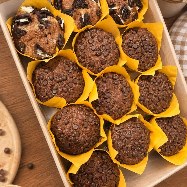 Caja de muffins de plátano con chips de chocolate